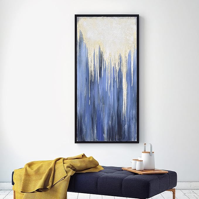 Empire Art Direct Abstract Wall Art Textured Hand Painted Canvas by Martin Edwards, Black Frame, 24" x 48", Snowy Drip 2
