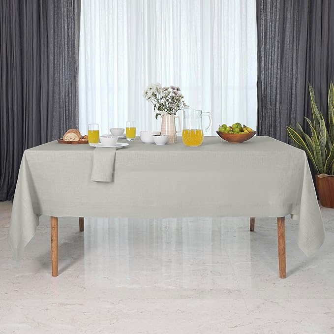 D'Moksha Homes Linen Tablecloth for Rectangle Tables 60 x 144 Inch - 100% Pure Linen Silver Grey Table Cloth - Machine Washable Cloth Tablecloth for Fall, Thanksgiving, Holiday