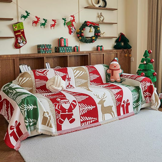 MYSKY HOME 71X134 inches Sofa Christmas Couch Cover, Sectional Sofa Covers Sofa Slipcover for 3 Cushion Couch, L Shape Couch Covers for Dog, Washable Sofa Blanket, Furniture Protector, Gift Pattern