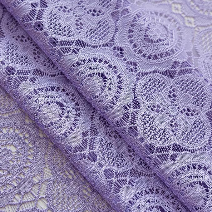 Lavender Sheer Curtains 63 Inch Length for Bedroom Girls 2 Panels Boho Crochet Curtains with Tassel Rod Pocket Floral Light Purple Lace Curtain Panels for Kitchen Closet Fairycore W59 x L63 Lilac