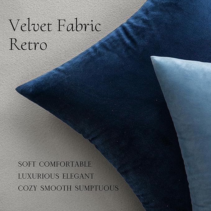 MIULEE Pack of 2 Velvet Soft Solid Decorative Square Throw Pillow Covers Set Cushion Case for Spring Sofa Bedroom Car 16x16 Inch 40x40 Cm Dark Blue