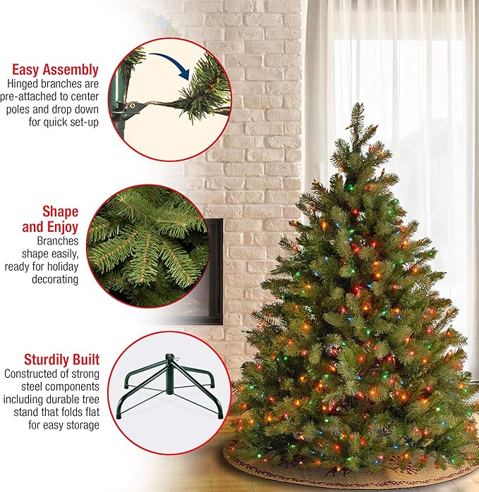 National Tree Company 4.5 ft Pre-Lit Downswept Douglas Fir Artificial Christmas Tree, 450 Multicolor Lights, 525 Feel Real Tips, Includes Stand, Green