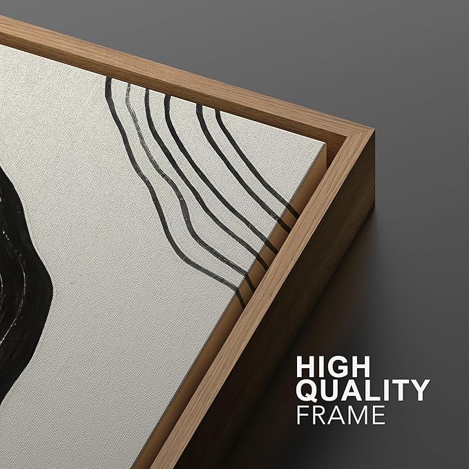 SIGNWIN Framed Canvas Print Wall Art Set Abstract Black Line Flow Minimalist Modern Art Minimal Boho Relax/Calm for Living Room, Bedroom, Office - 24"x36"x2 Natural