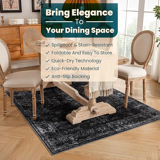 Istana 5x7 Area Rug - Black Rugs for Living Room 5x7 - Foldable Rugs for Bedroom - Stain Resistant Washable Rug - Eco-Friendly Boho Area Rugs - Easy to Clean Living Room Rug