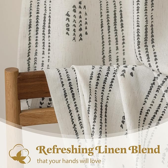 Boho Linen Curtains for Bedroom Living Room Black Farmhouse Boho Curtains 96 Inches Long Geometric Striped Patterned Mudcloth Grommet Top Light Filtering Window Drapes 2 Panels Black on Beige