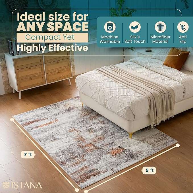 Istana 5x7 Area Rug - Grey Multi Rugs for Living Room 5x7 - Foldable Rugs for Bedroom - Stain Resistant Washable Rug - Eco-Friendly Boho Area Rugs - Easy to Clean Living Room Rug