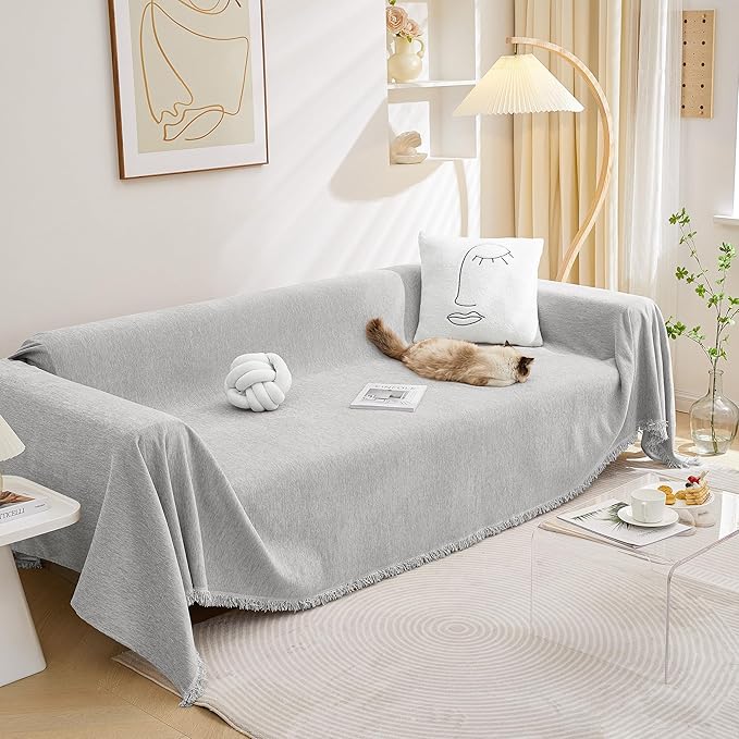 MEETSKY Sofa Covers for 3 Cushion Couch Sofa L Shaped Couch Cover Slipcovers Thick Chenille Couch Cushion Covers for Loveseat Sectional Couch Covers for Pets,Kids, 71" x 134", Light Grey
