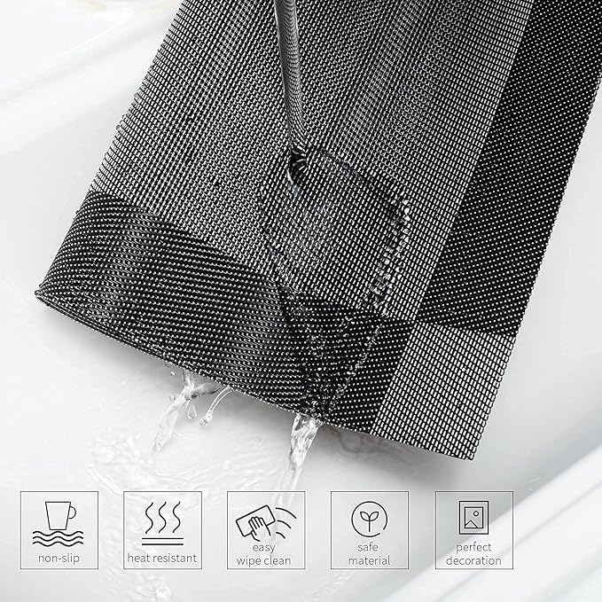 AHHFSMEI Placemats for Dining Table Set of 6 Woven Vinyl Plastic Place Mats Non-Slip Heat Insulation Stain Resistant Table Mats Washable Easy Clean Placemats (Black Corner)