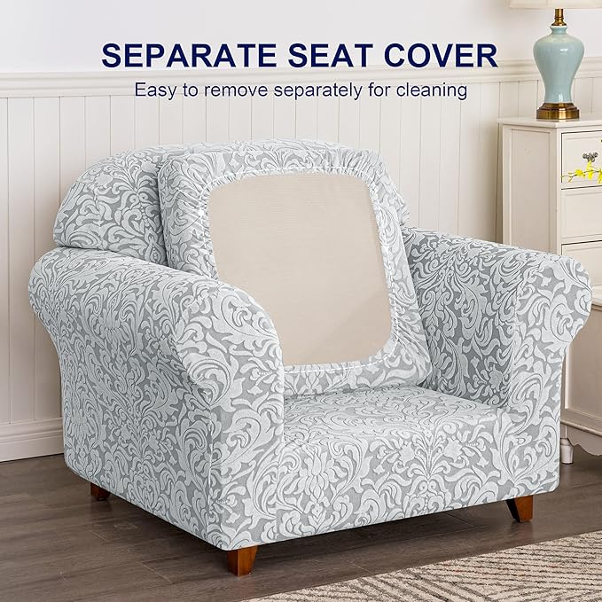 SUBRTEX Chair Slipcovers, 2 Piece, Stretch Armchair Sofa Cover for Living Room Couch Cover Machine Washable Furniture Protector Cover, Jacquard Damask (Small, Light Smoky Gray)