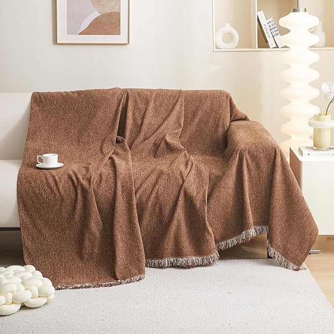 MEETSKY Sofa Covers Washable Sectional Couch Covers 3 Cushion Slipcover Simply Put Furniture Protector with Tassels for Kids, Dogs, Pets, 91"x 134", Camel