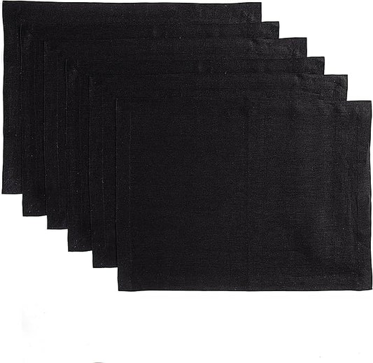 Solino Home Linen Black Placemats Set of 6 - 100% Pure Linen Placemats 14 x 19 Inch for Winter, Christmas, Holiday, New Year - Fete