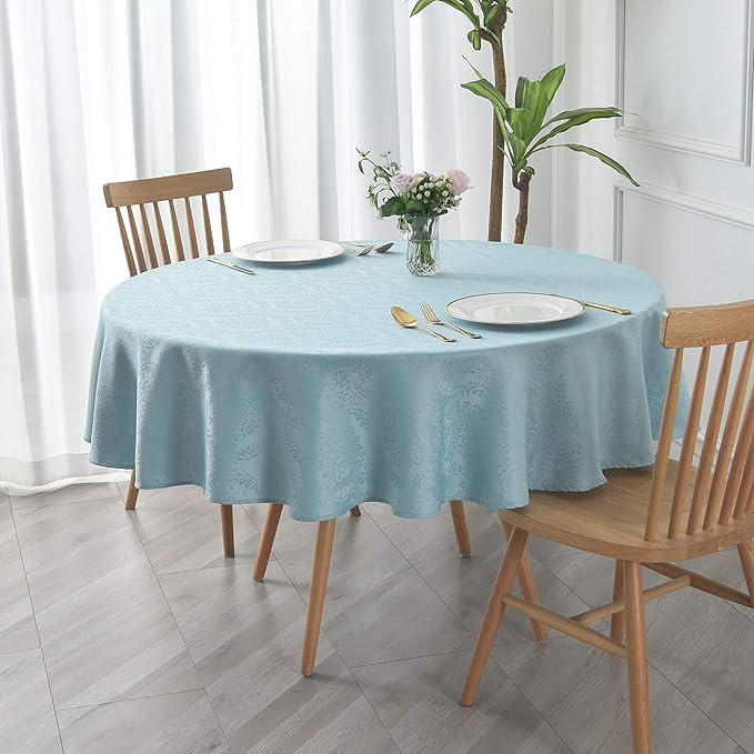 maxmill Jacquard Round Table Cloth Damask Design Waterproof Antiwrinkle Heavy Weight Soft Tablecloths for Circular Table Cover and Kitchen Dinning Tabletop Round 70 Inch Blue Haze