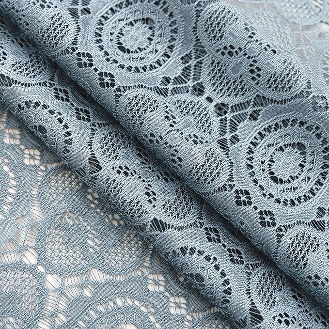 YJ YANJUN Dusty Blue Curtains 84 inch Length 2 Panels Set, Boho Lace Curtains for Living Room Dining Room, Flower Pattern Crocheted & Tassel, Light Filtering Boho Room Decor for Dedroom W59 x L84