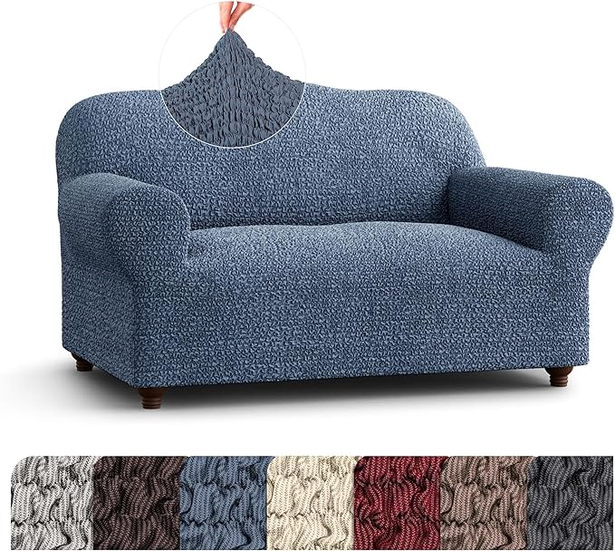 PAULATO BY GA.I.CO. Loveseat Slipcover - Oversized Chair Cover - Stretch Couch Cover - Cushion Love Seat Sofa Slipcover - 1-Piece Form Fit Washable Protector - Mille Righe Collection - Blue