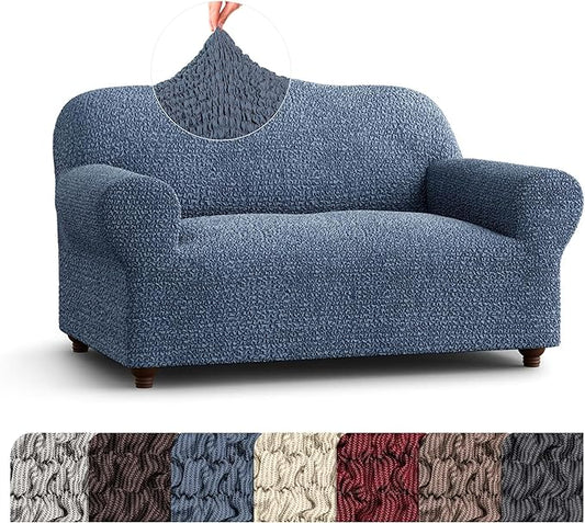 PAULATO BY GA.I.CO. Loveseat Slipcover - Oversized Chair Cover - Stretch Couch Cover - Cushion Love Seat Sofa Slipcover - 1-Piece Form Fit Washable Protector - Mille Righe Collection - Blue