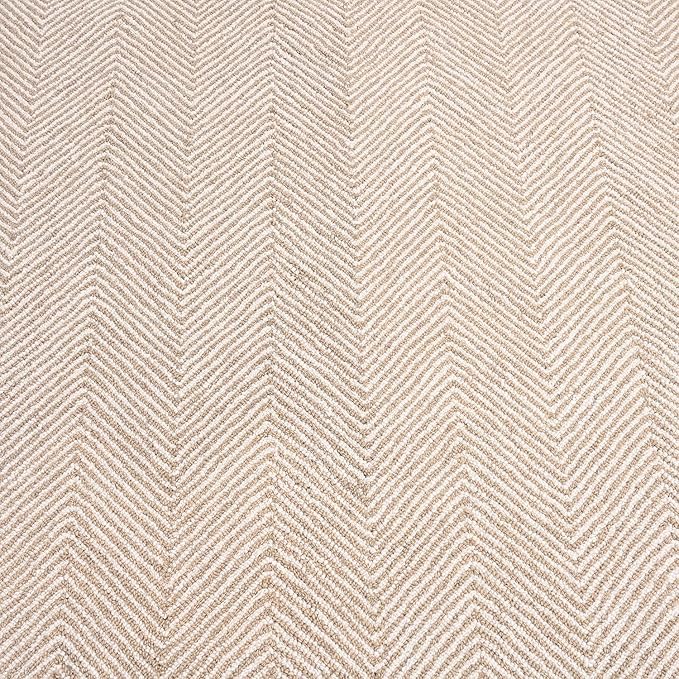 Modern Herringbone Chevron Collection Handcrafted Wool Area Rug - Durable, Zigzag Pattern, for High Traffic, Contemporary Design for Living Room, Bedroom, Dining Room Decor (Sand Beige, 8' round)