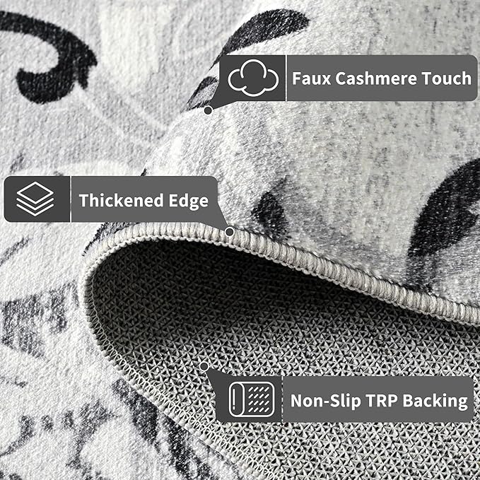 Keeko 5x7 Area Rugs for Living Room, Modern Abstract Floral Pattern Rugs for Bedroom, Soft Washable Rug with Non-Slip Backing Low-Pile Non-Shedding Carpet for Kitchen Home Office Dining Table - Grey