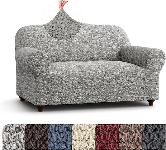 PAULATO BY GA.I.CO. Loveseat Slipcover - Oversized Chair Cover - Stretch Couch Cover - Cushion Love Seat Sofa Slipcover - 1-Piece Form Fit Washable Protector - Mille Righe Collection - Platinum