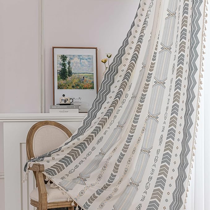 Boho Floral Curtains French Country Farmhouse Curtains 102 Inches Long Light Filtering Window Rod Pocket Drapes for Living Room 2 Panels
