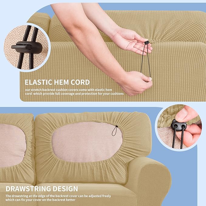 SUBRTEX 7 Pieces Stretch Sofa Slipcover Sets Couch Cover Sets Backrest Cushion Covers Furniture Protector Collection Set for Oversize Sofa Loveseat Chair Slip Covers(Large, New Sand)