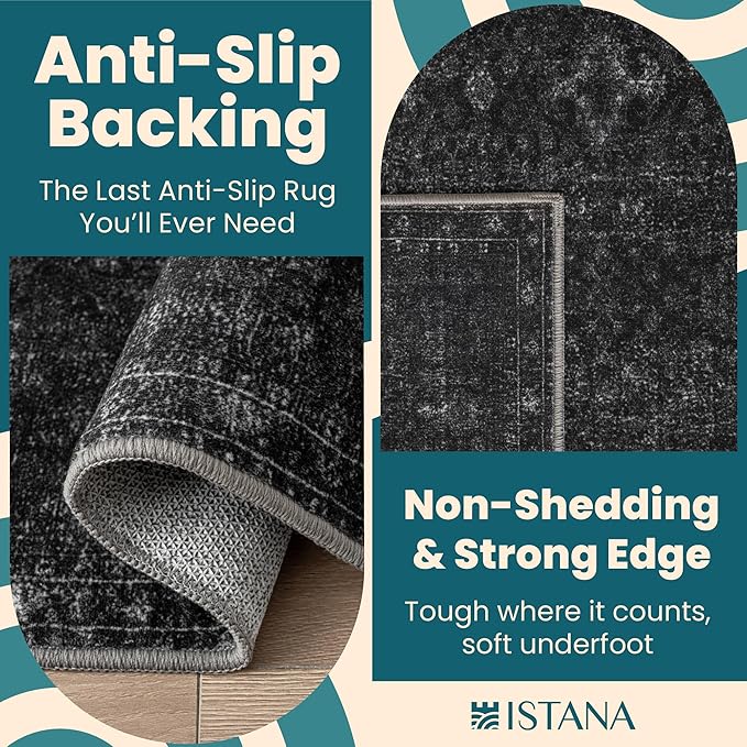 Istana 9x12 Area Rug - Black 9 x 12 Area Rugs for Living Room - Foldable 9x12 Rugs for Bedroom/Living Room Rug - Stain Resistant Washable Rugs - Eco-Friendly Area Rugs