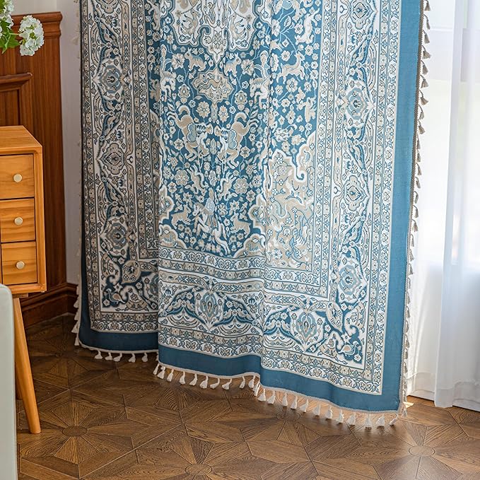 Popular Handicrafts Printed Curtains for Living Room 102 Inches Long Indian Hippie Bohemian Curtains Rod Pocket Light Filtering 2 Panels, Blue