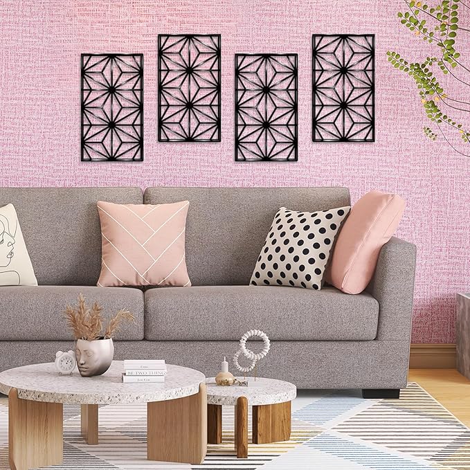 DUOOLN 2 Pcs Abstract Metal Wall Art, Minimalist Single Line Art Iron Hanging Picture, Modern Geometrical Metal Wall Sculptures Sign, For Living Room Bedroom Bathroom Study Room Home Decor- Black