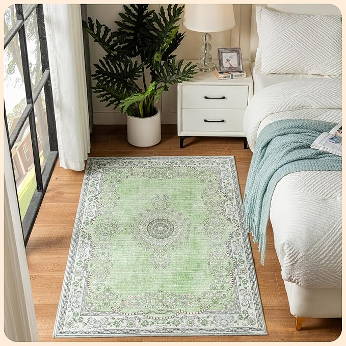 Istana 3x5 Area Rug - Green Modern Rugs for Living Room 3x5 - Foldable Rugs for Bedroom/Living Room Rug - Stain Resistant Washable Rug - Eco-Friendly Small Area Rugs