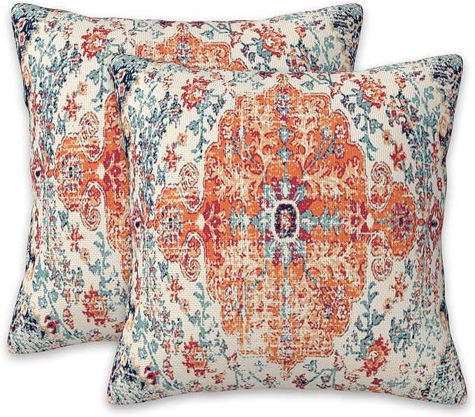 Boho Pillow Covers 18X18 Set of 2, Boho Carpet Decorative Throw Pillow Covers,Vintage Boho Rug Design Pillow Cover Pillowcase Cushion Case for Home Sofa Couch Indoor Outdoor Decorations