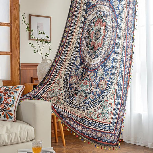 Popular Handicrafts Printed Curtains for Living Room 63 Inches Long Indian Hippie Bohemian Curtains Rod Pocket Light Filtering 2 Panels, Colorful