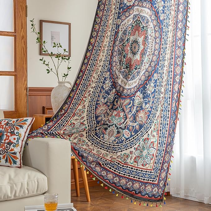 Popular Handicrafts Printed Curtains for Living Room 54 Inches Long Indian Hippie Bohemian Curtains Rod Pocket Light Filtering 2 Panels, Colorful