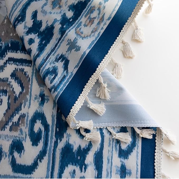 Popular Handicrafts Printed Curtains for Living Room 96 Inches Long Indian Hippie Bohemian Curtains Rod Pocket Light Filtering 2 Panels, Blue/White