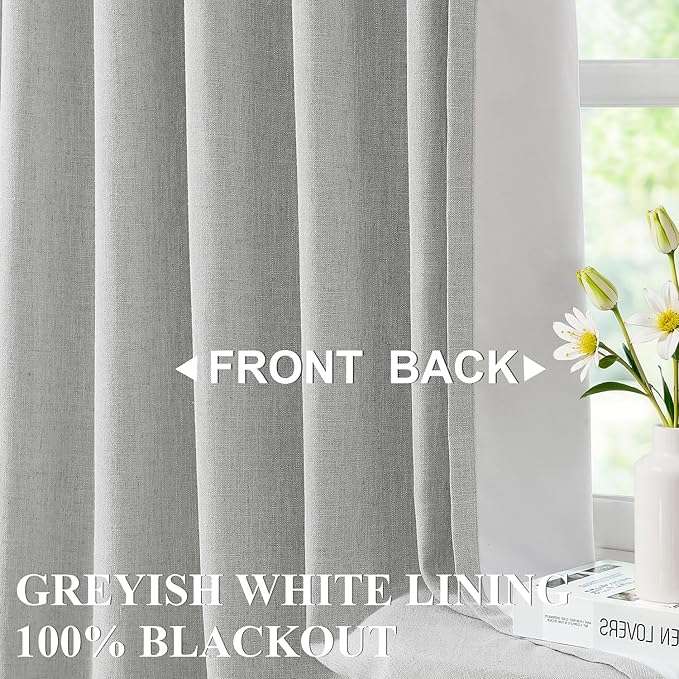 Vision Home Light Gray Pinch Pleated Full Blackout Curtains Linen Blended 60" Wide Thermal Insulated Window Panels 90 inch for Bedroom Living Room Darkening Pleat Drapes with Hooks Back Tab 60"Wx90Lx1