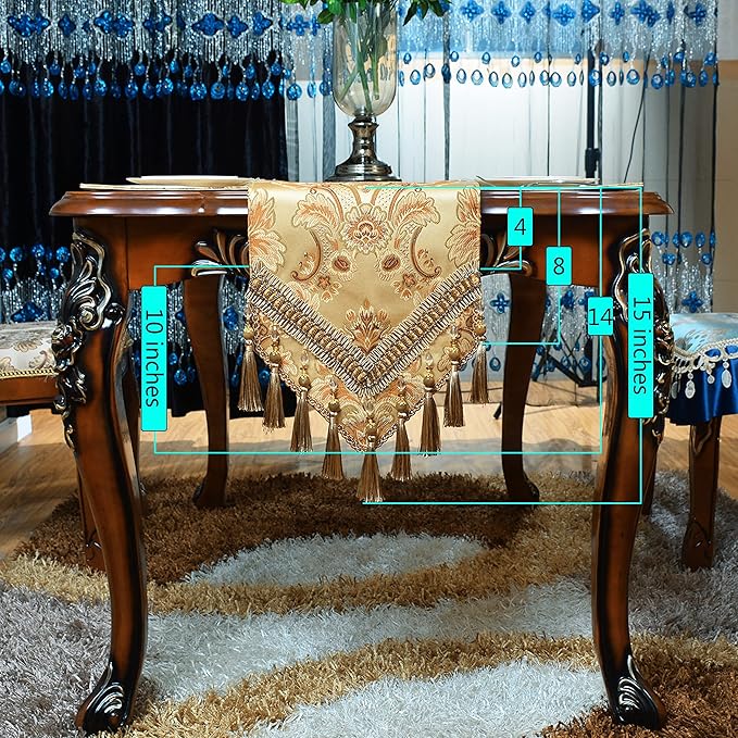 Luxury Velvet Gold Table Runner 120 Inches Long with Vintage Damask Jacquard Design for Dining Room,Living Room,Home Decor,Elegant Beaded Tapestry,Lining (Gold, 13×120 inch)