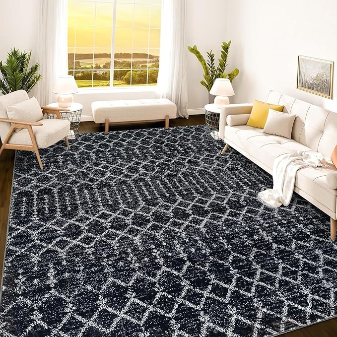 Istana 8x10 Area Rug - Black 8x10 Rugs for Living Room - Foldable Rugs for Bedroom - Stain Resistant Washable Rug - Eco-Friendly Area Rugs - Easy to Clean Living Room Rug