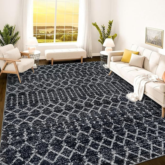 Istana 8x10 Area Rug - Black 8x10 Rugs for Living Room - Foldable Rugs for Bedroom - Stain Resistant Washable Rug - Eco-Friendly Area Rugs - Easy to Clean Living Room Rug