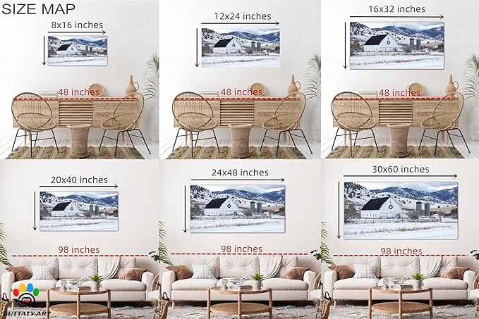 GUTTATY Christmas Winter Barn Canvas Wall Art, Rustic Farmhouse Winter Scene Pictures, Snowy Holiday Wall Decor, Countryside Canvas Print with White Barn for Living Room, Bedroom, Office, 32x16 Inch