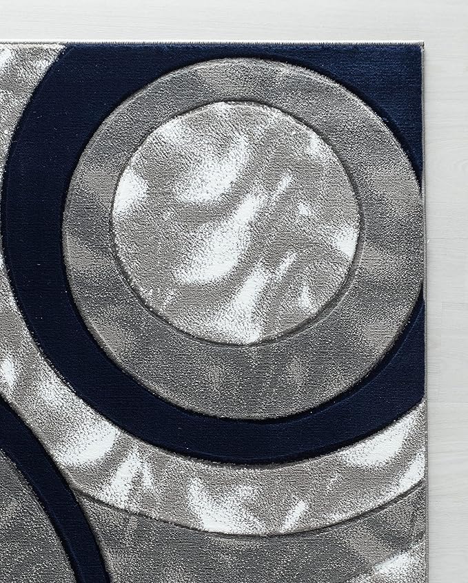 GLORY RUGS Area Rug Modern 4x6 Navy Circles Geometry Soft Hand Carved Contemporary Floor Carpet Fluffy Texture for Indoor Living Dining Room and Bedroom Area