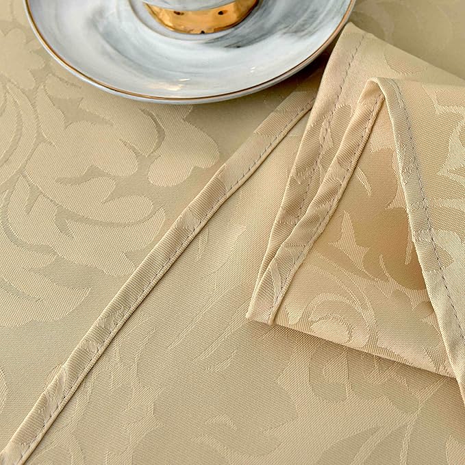 maxmill Round Jacquard Tablecloths Damask Design Spillproof Wrinkle Free Heavy Weight Soft Table Cloth for Circular Table Cover of Buffet Banquet Parties Holiday Dinner Round 90 Inch Beige