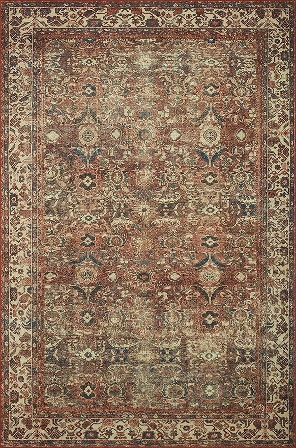 Loloi Magnolia Home by Joanna Gaines Banks Collection BAN-04 Brick/Ivory 7'-6" x 9'-6", .13" Pile Height, Machine Washable, Area Rug