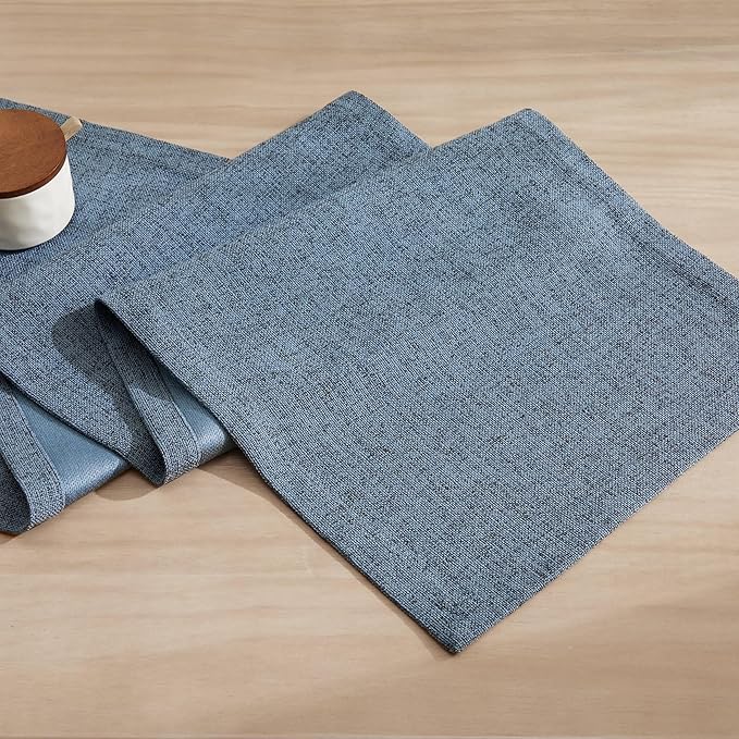 ZeeMart Burlap Style Farmhouse Table Runners 108 Inches Long, Blue Rustic Woven Dining Table Runner for Everyday Use, 14x108 Inches, Blue
