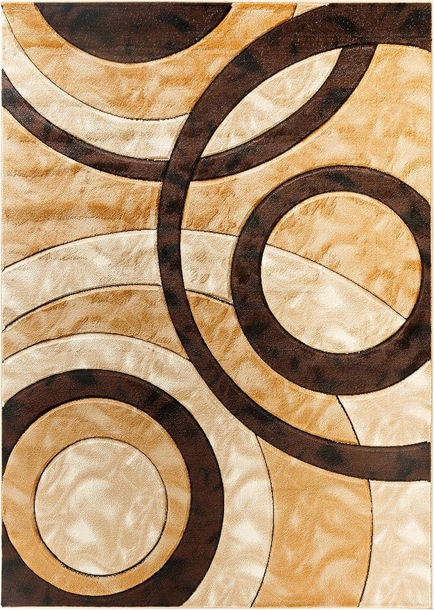 GLORY RUGS Area Rug Modern 5x7 Brown Circles Geometry Soft Hand Carved Contemporary Floor Carpet Fluffy Texture for Indoor Living Dining Room and Bedroom Area
