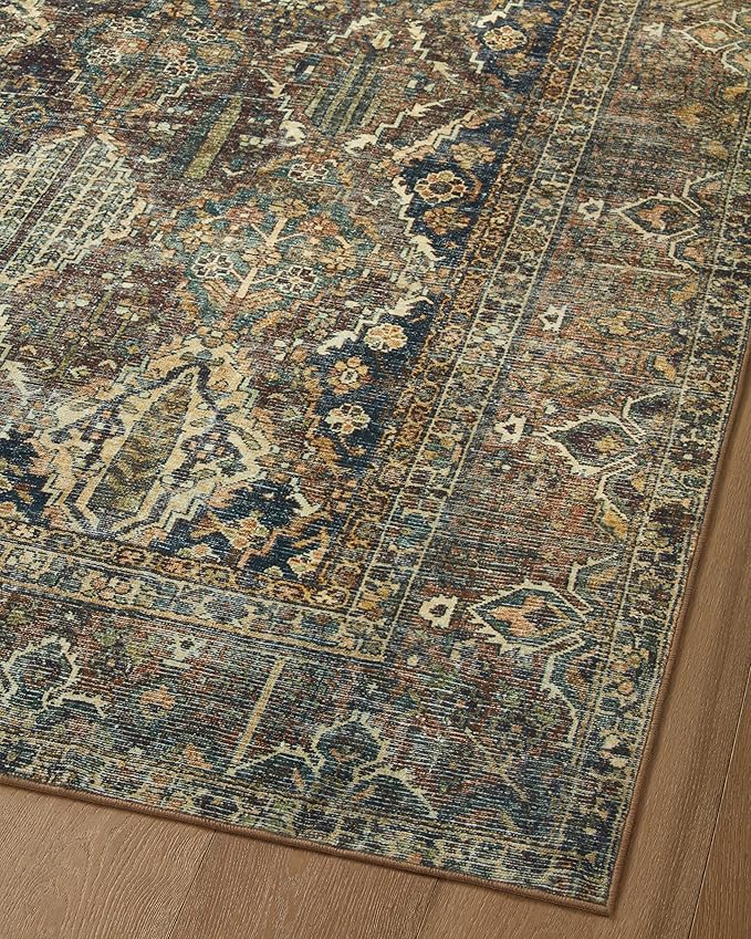 Loloi Magnolia Home by Joanna Gaines Banks Collection BAN-05 Spice/Blue 2'-6" x 12'-0", .13" Pile Height, Machine Washable, Runner Rug