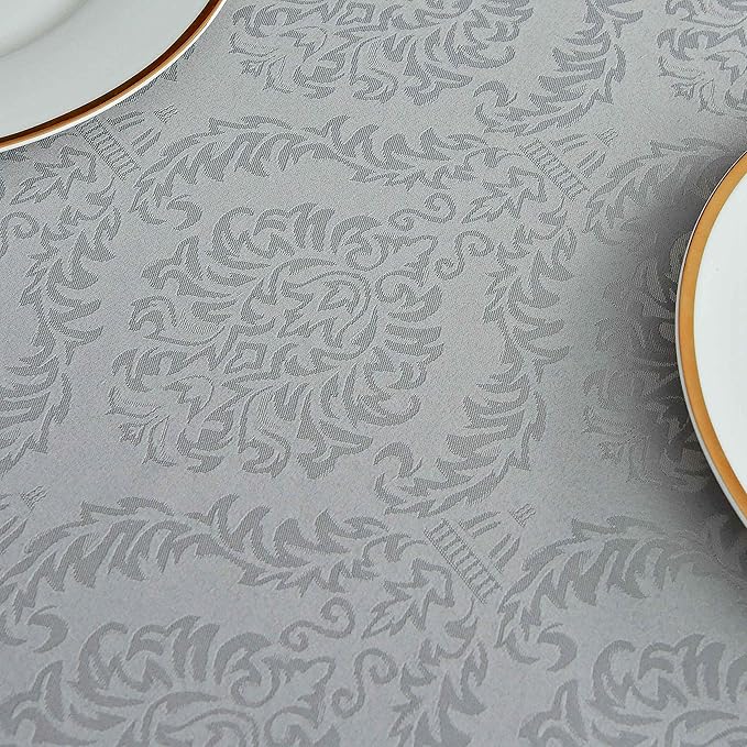 maxmill Jacquard Tablecloth Damask Design Water Resistance Antiwrinkle Heavy Weight Soft Table Cloth for Buffet Banquet Parties Event Holiday Dinner Rectangle 60 x 84 Inch Light Grey
