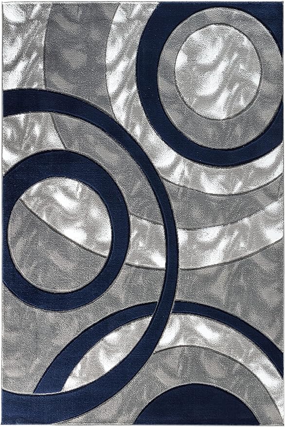 GLORY RUGS Area Rug Modern 5x7 Navy Circles Geometry Soft Hand Carved Contemporary Floor Carpet Fluffy Texture for Indoor Living Dining Room and Bedroom Area