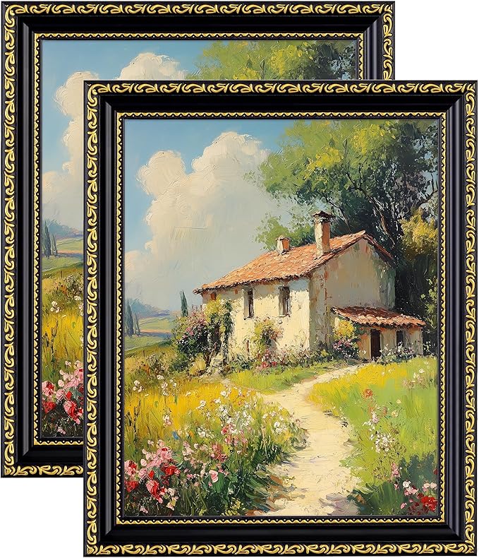 eletecpro 8x10 Picture Frames Set of 2, Vintage Photo Frames with Glass, 8 by 10 Frame Displays 5x7 Photo with Mat or 8x10 without Mat for Tabletop or Wall Decor, Black Gold