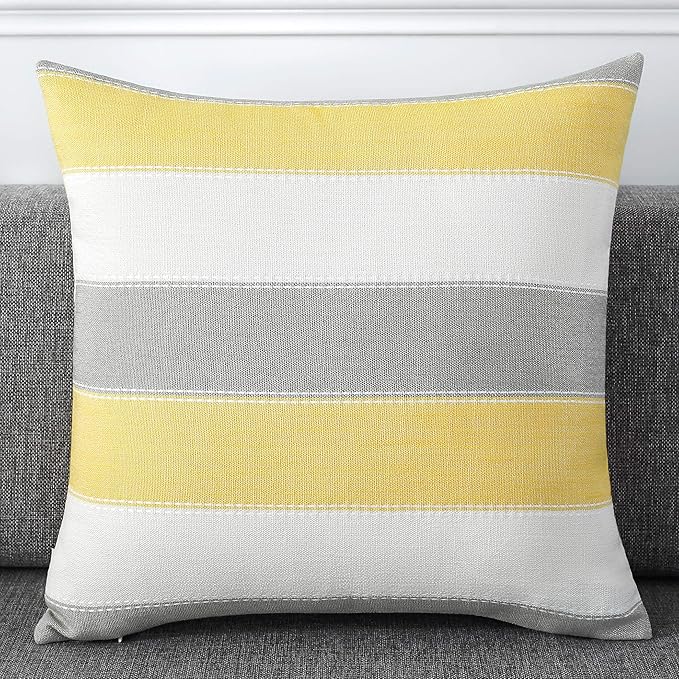 AmHoo Pack of 2 Farmhouse Stripe Check Throw Pillow Covers Set Case Cotton Linen Decorative Pillowcases Cushion Cover for Couch Bench Sofa 22x22Inch Yellow Beige