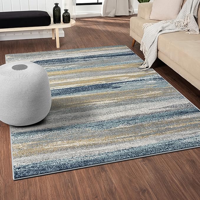LUXE WEAVERS Rug Modern Area Rug Stain Resistant, Yellow and Blue/Size 6x9