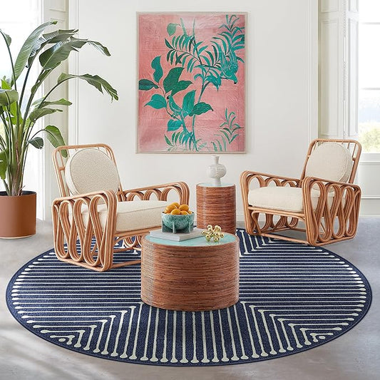 RUGGABLE x Jonathan Adler Machine Washable Modern Area Rug– Inkdrop Lapis Blue 8 ft Round, Stain-Resistant, Non-Slip– Large Rugs for Living Room, Bedroom, Hallway, Entryway & Office–with Standard Pad