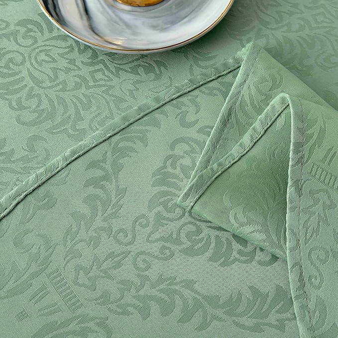maxmill Jacquard Round Table Cloth Damask Design Waterproof Antiwrinkle Heavy Weight Soft Tablecloths for Circular Table Cover and Kitchen Dinning Tabletop Round 70 Inch Sage Green
